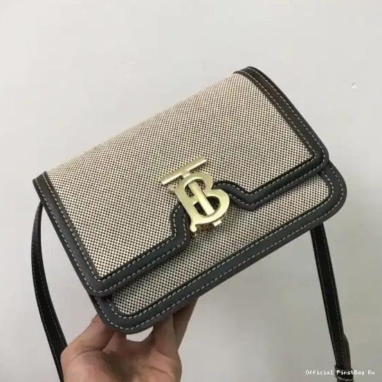 Official FirstBag Ru BURBERRY Leather TB Two-tone and Canvas Bag 0605